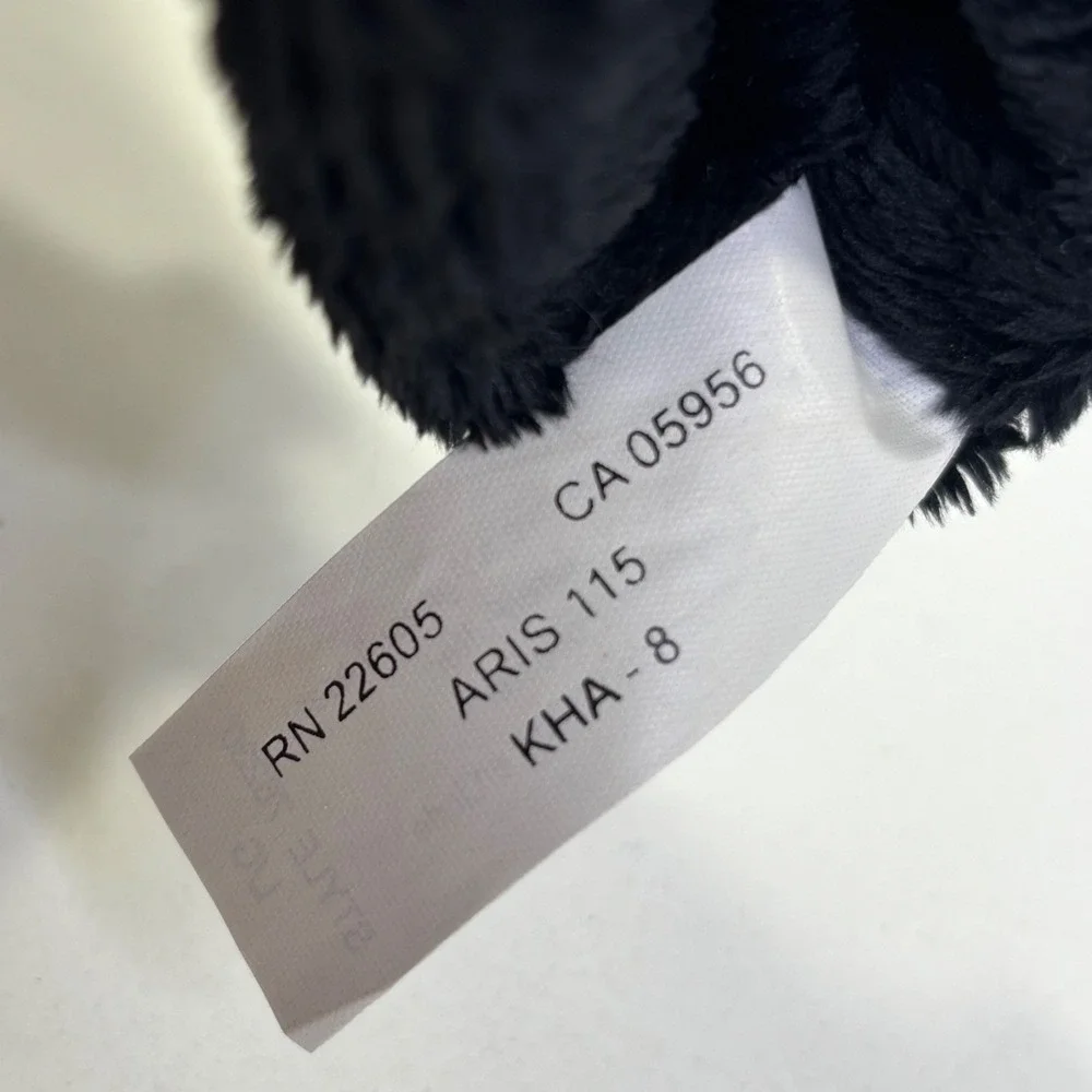 Black Genuine Leather Gloves Womens Large Faux Fur Lined Wavy Stitch